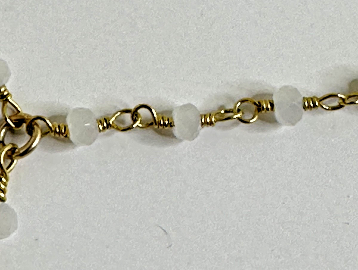 1/20 14k Gold Filled Necklace Dainty Moon Charm White Beads Y Lariat Dangle