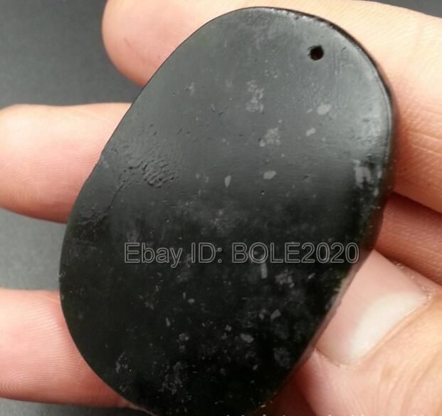 Natural Black Green Jade Carved Chinese Dragon Phoenix Pendant Necklace Jewelry