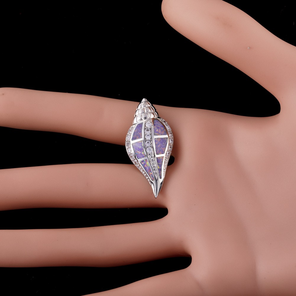 Conch Seashell Lavender Purple Fire Opal Silver Jewelry Necklace Pendant