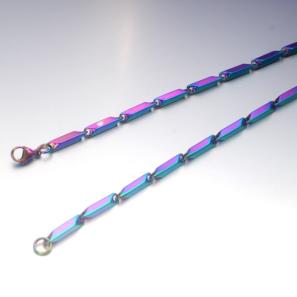 Wholesale Stainless Steel Silver Rhombus Square Seeds Chain Necklace Men’s Gift