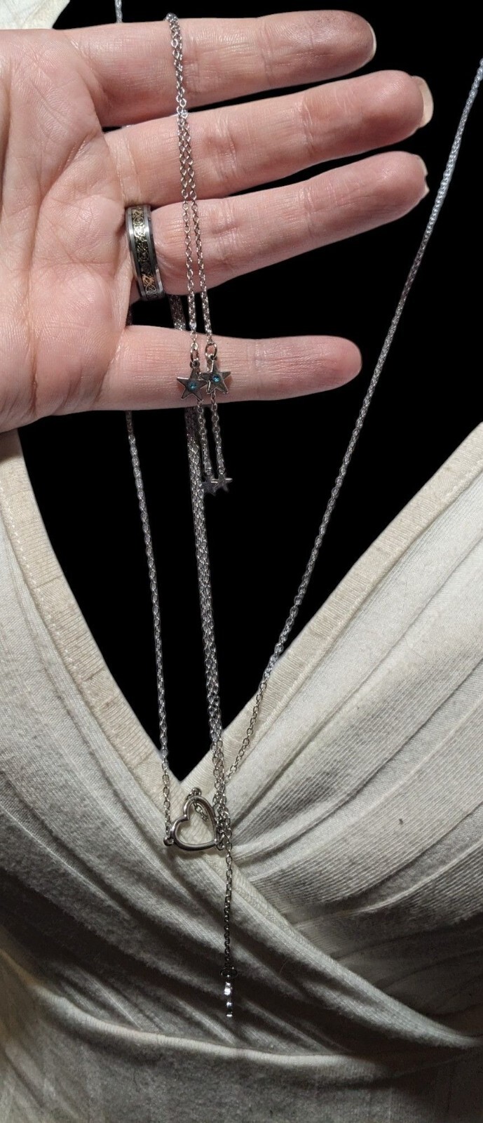 Minimalist Modern Lariat Heart Moon And Star Charm Necklace