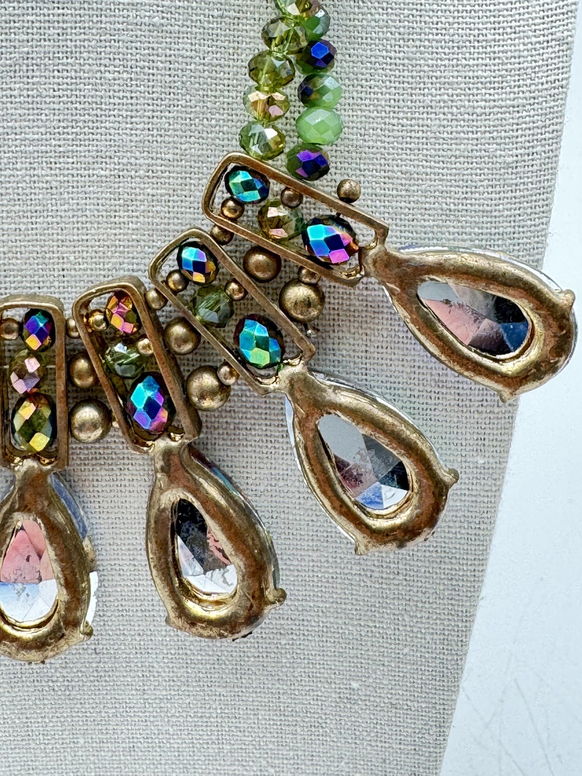 Aurora Borealis Chunky Statement Bib Necklace Beaded Teardrop 15in Rainbow