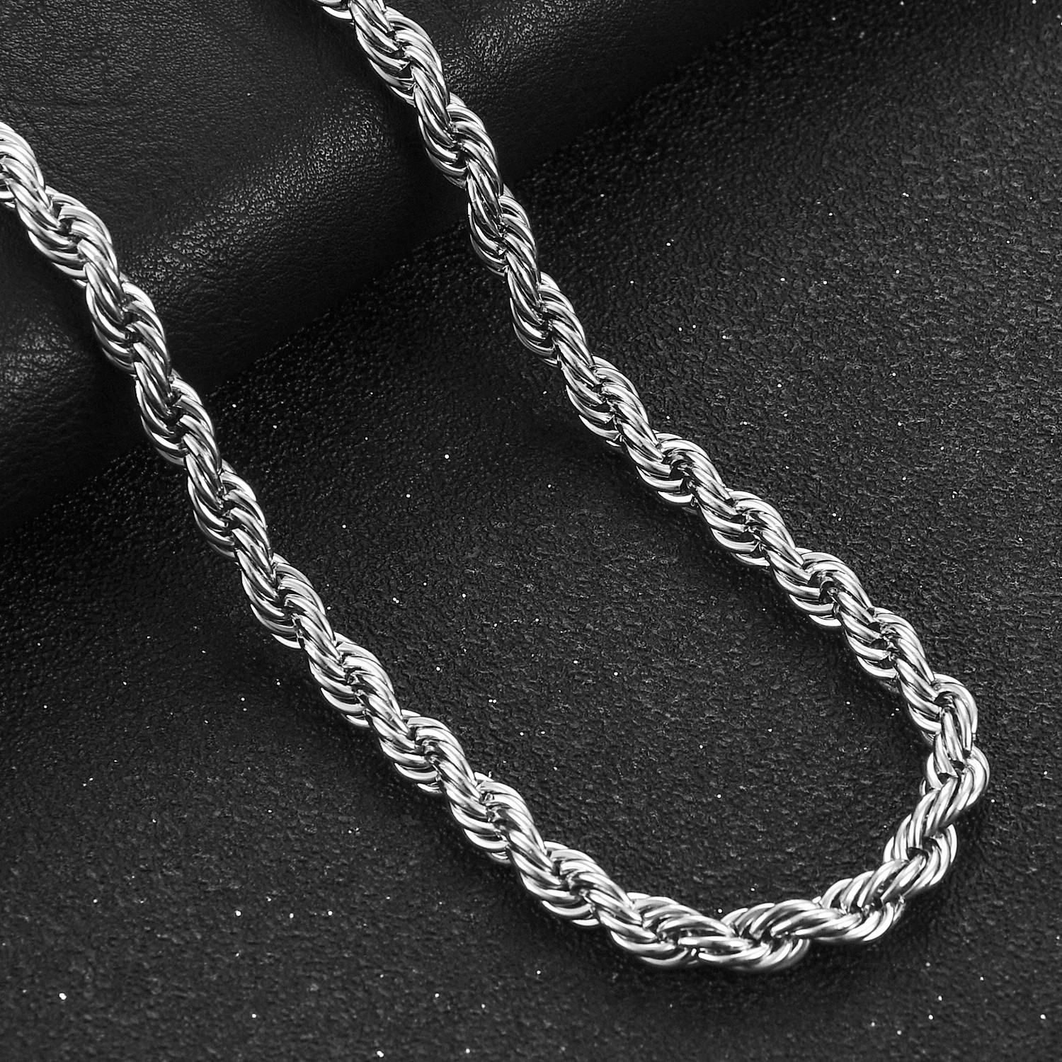 Men’s Stainless Steel Punk Twist Rope Chain Necklace for Women Silver Color Neck