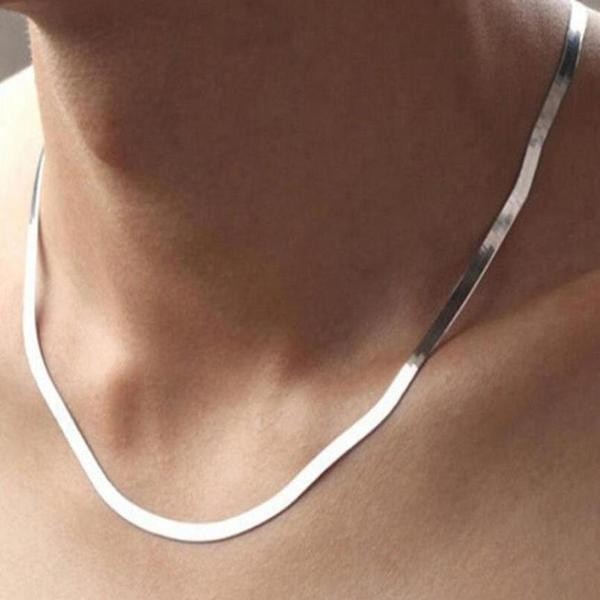 18K White Gold Filled Nickel/TARNISH-FREE 24inch 5 mm Herringbone Chain Necklace