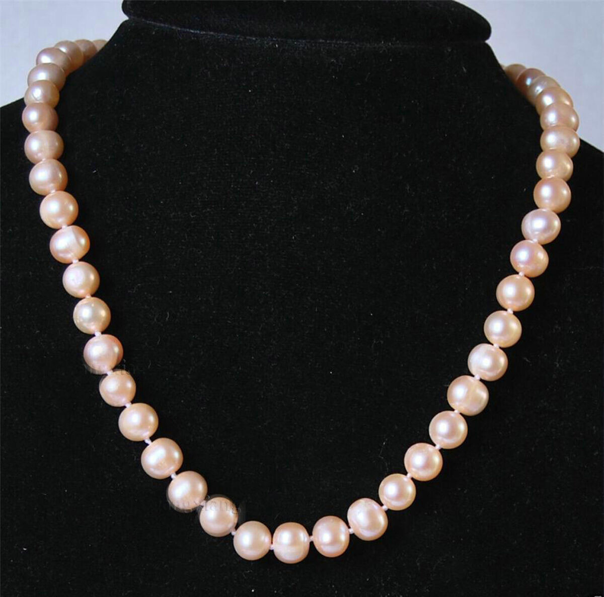 8-9MM Real Natural Pink Akoya Cultured Pearl Jewelry Necklace Long 20″
