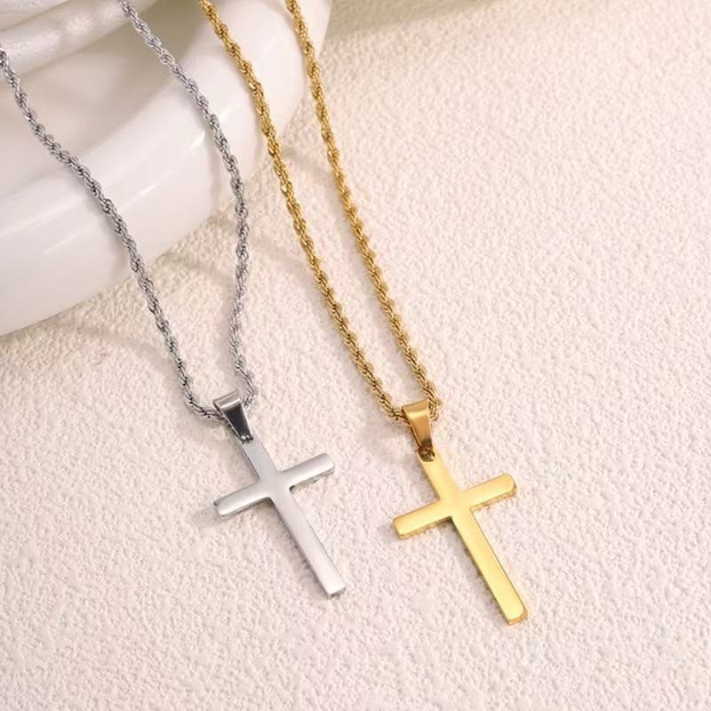 Stainless Steel Cross Pendant Necklace – Rope Chain 20” Christian Jewelry NEW