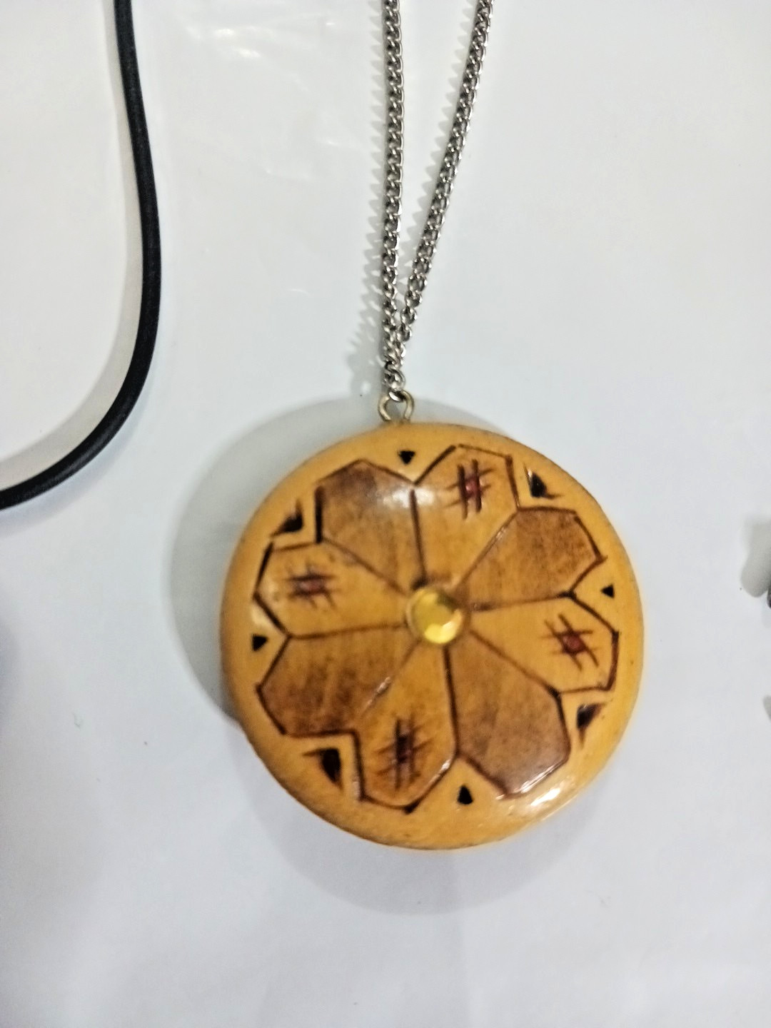 Necklace chains with pendants. stone ball, heart, wood, moon. Lot of 4 necklaces