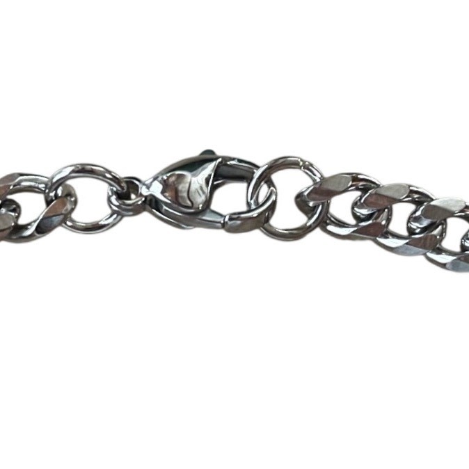 Silver Tone Curb Chain Necklace Polished Flat Link Unisex Jewelry 18″ Comfort