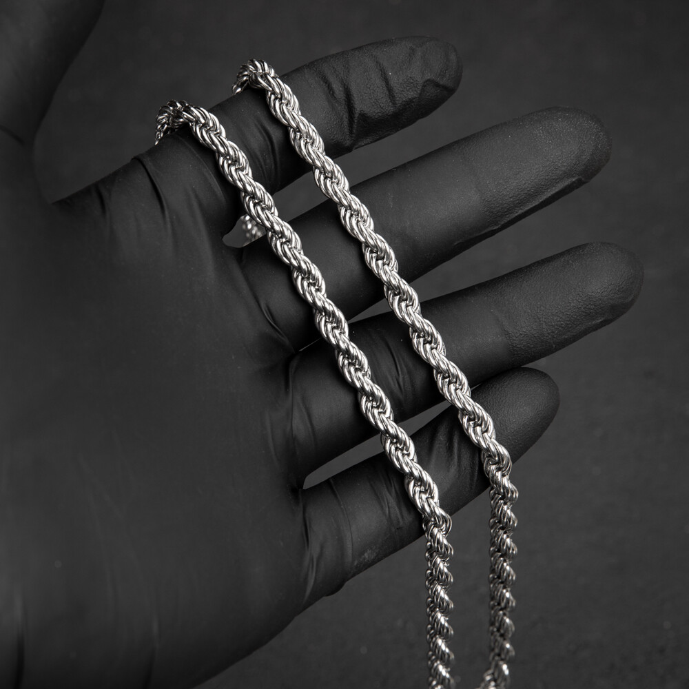 White Gold Plated Solid Heavy 316 Stainless Steel 6MM Twist Rope Chain Necklace