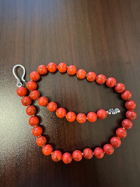 Red Turquoise Round 10mm Gemstone Beads 17″ Beautiful Bright Necklace.