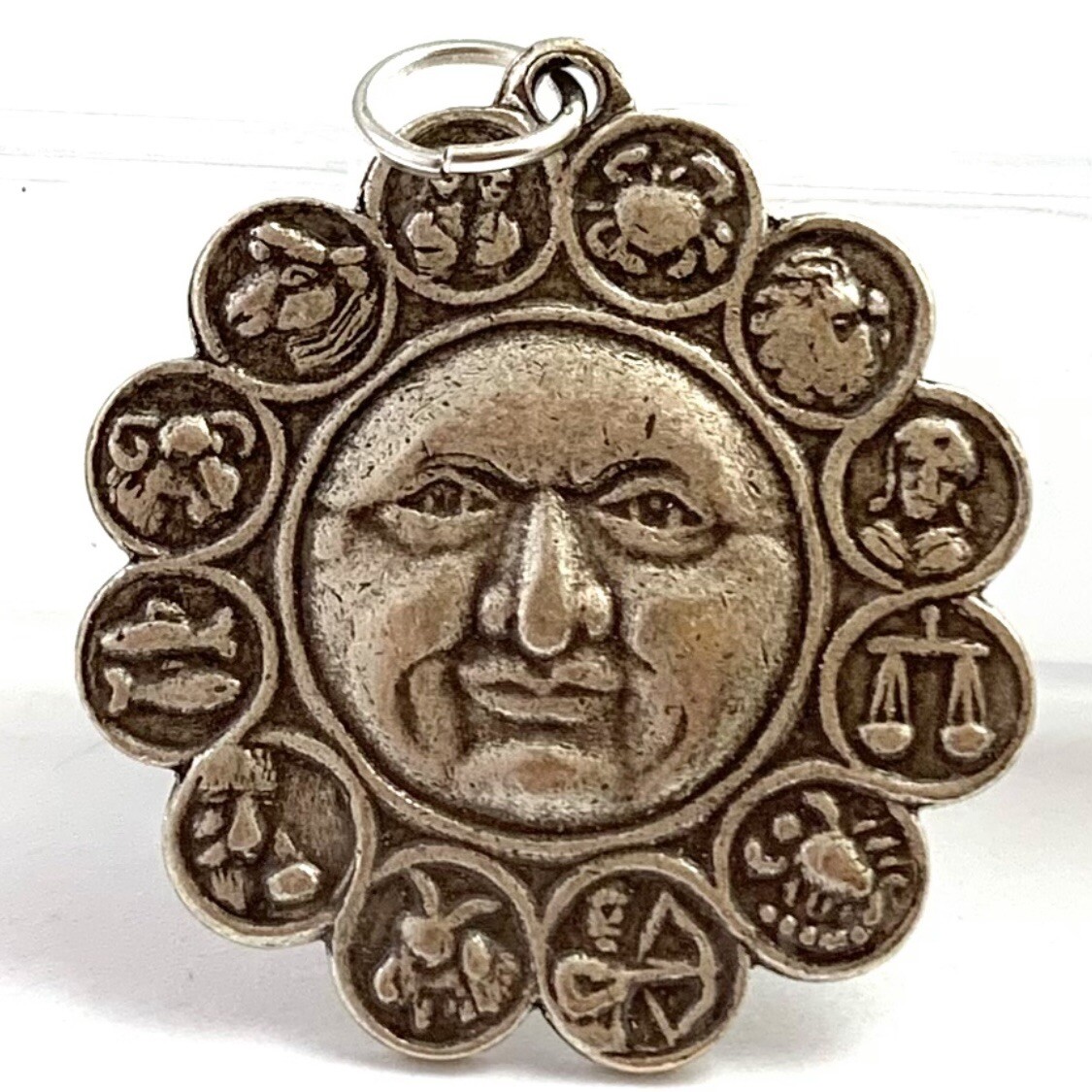 Zodiac Charm Necklace Pendant Silver Tone Metal All Twelve Signs With Face