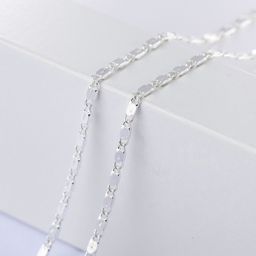 2mm Men Woman 925 Silver Plated Flat Sequins Sparkling Chain Necklace 16-30”