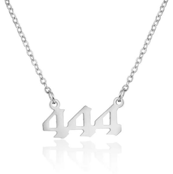Silver 444 Angel Number Necklace, Jewelry Charms Minimalist Stainless Steel