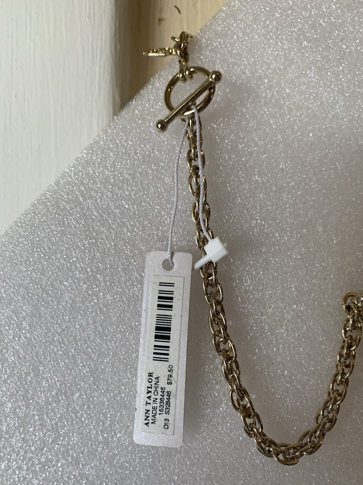 ANN TAYLOR Gold-Tone Cable Chain Statement Necklace, Black/Ivory Floral Crystal