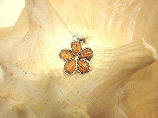 15mm Hawaiian Sterling Silver Genuine Koa Wood Pua Melia Plumeria Flower Pendant