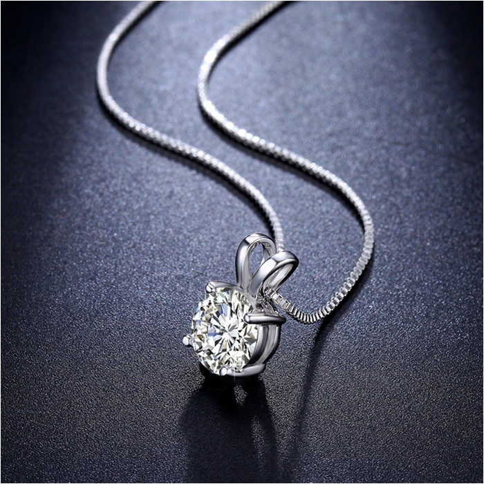 Lab Created AAA CZ Necklace 2 Carat Brilliant Cut Solitaire pendant Round Single