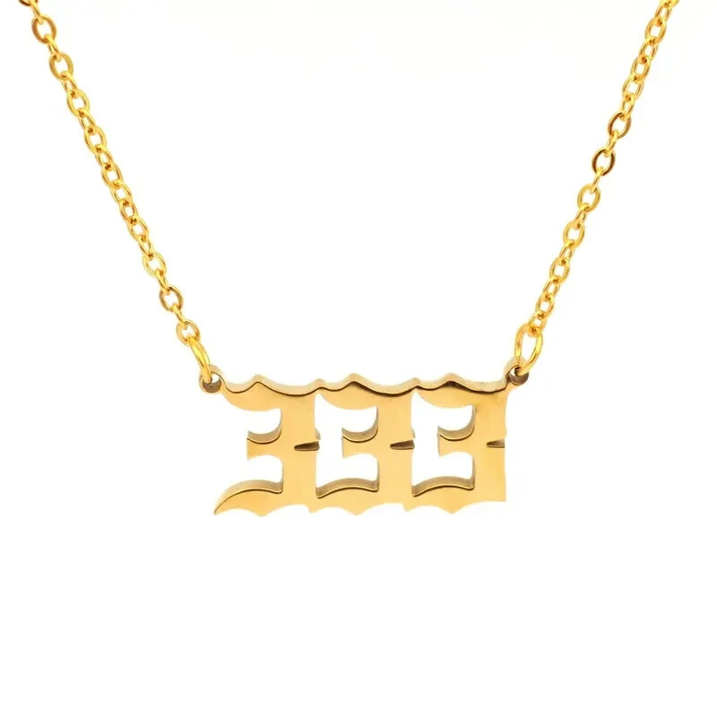 Gold 333 Angel Number Necklace, Jewelry Charms Minimalist Stainless Steel