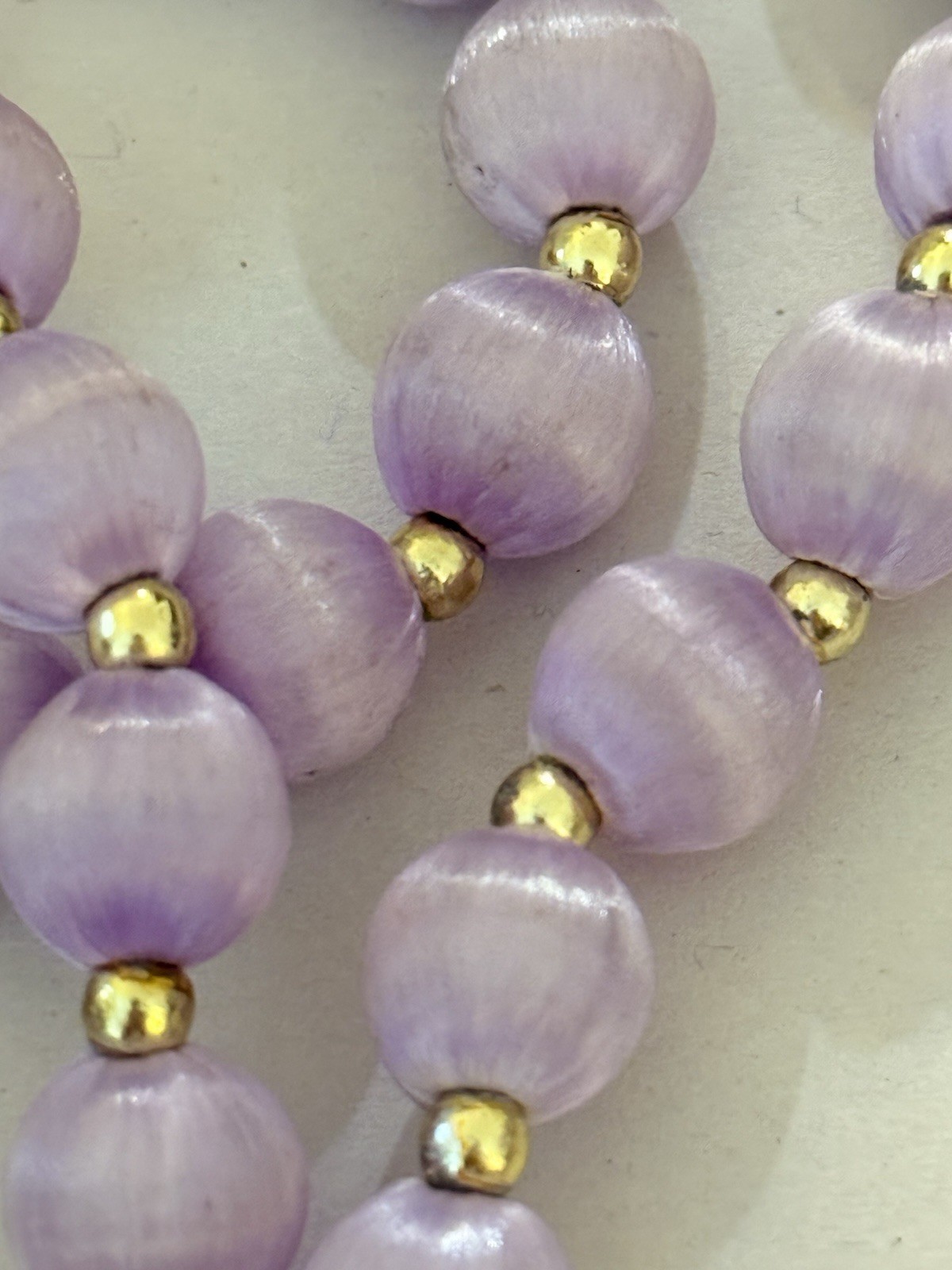 Silk Satin Wrapped Beads Lavender Purple With Gold Tone Bead Separator