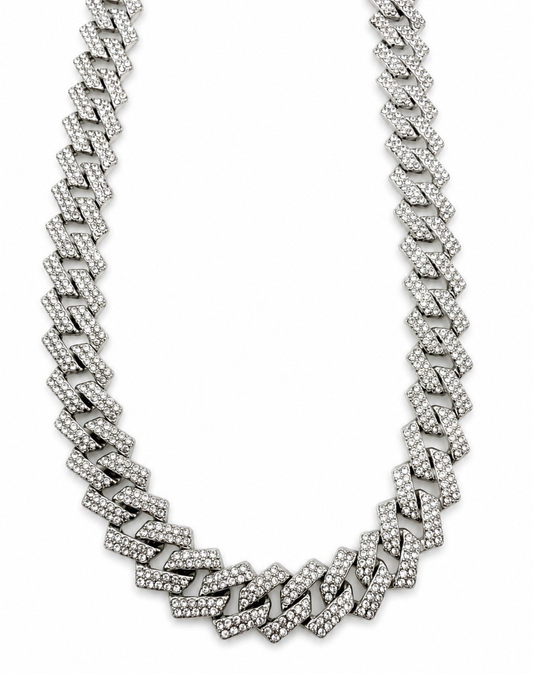 Silver Tone Pavé Bling Crystal Rhinestone Cuban Link Necklace 20″ NWOT