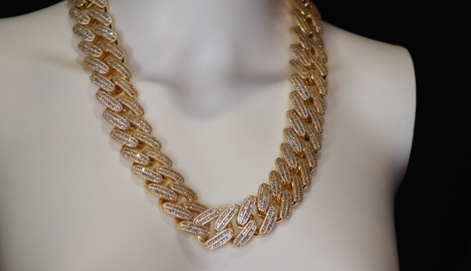 Gold Iced Chain, Gold Cuban Link Chain, Hip Hop Chain, Simulated Diamond Chain