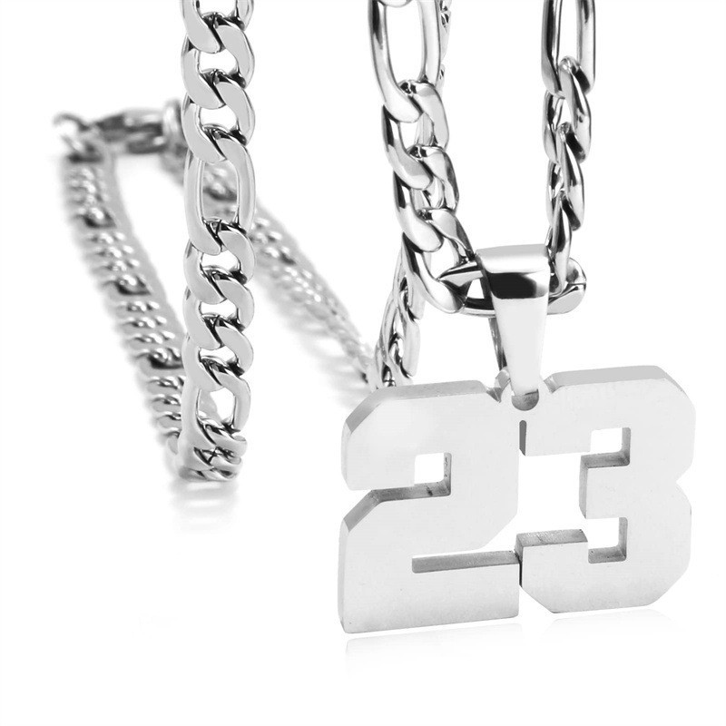#00-#99 SPORTS FOOTBALL NUMBER Pendant Charm / 24IN STAINLESS CHAIN NECKLACE