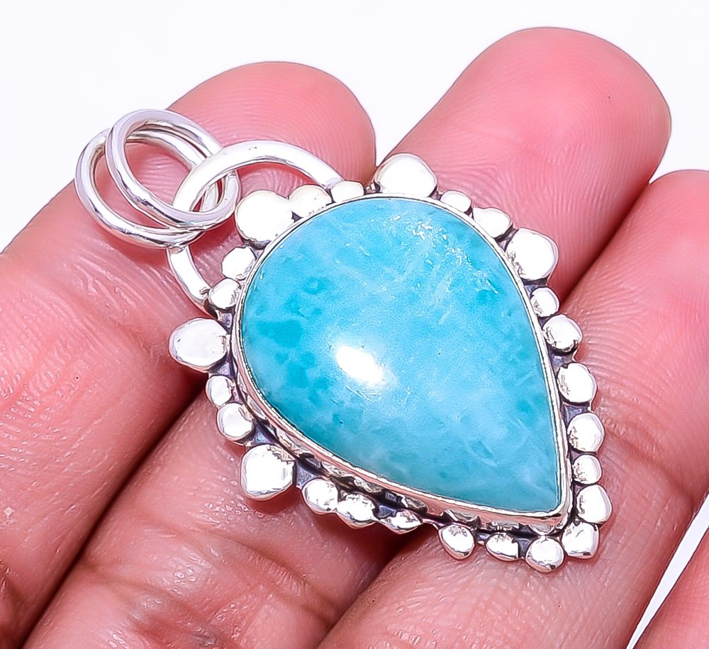 Amazonite – Peru Designer Handmade 925 Sterling Silver Pendant 1.72″ P938515834