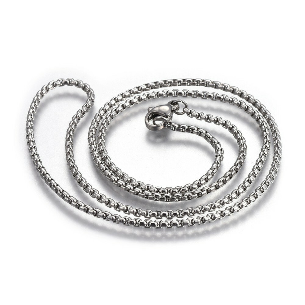 304 Stainless Steel Box Chain Necklaces Lobster Clasp Silver 19″ To 31″ P662