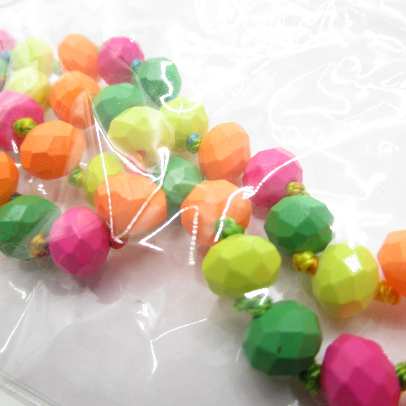 58″ Long Colorful Glass Beaded Necklace Hand-Knotted NOS Modern Adult Only