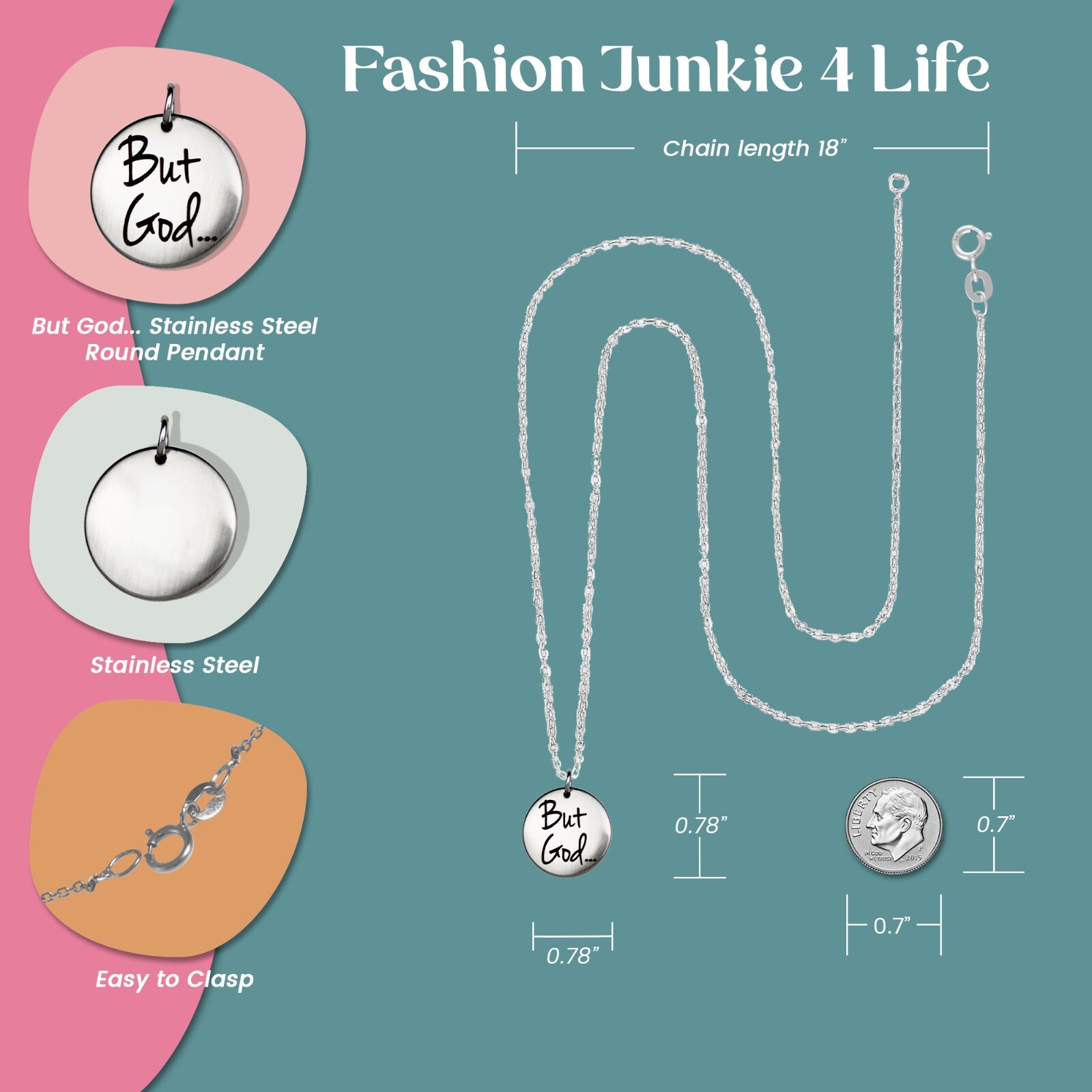 FashionJunkie4Life “But God…” Stainless Steel Round Pendant Necklace