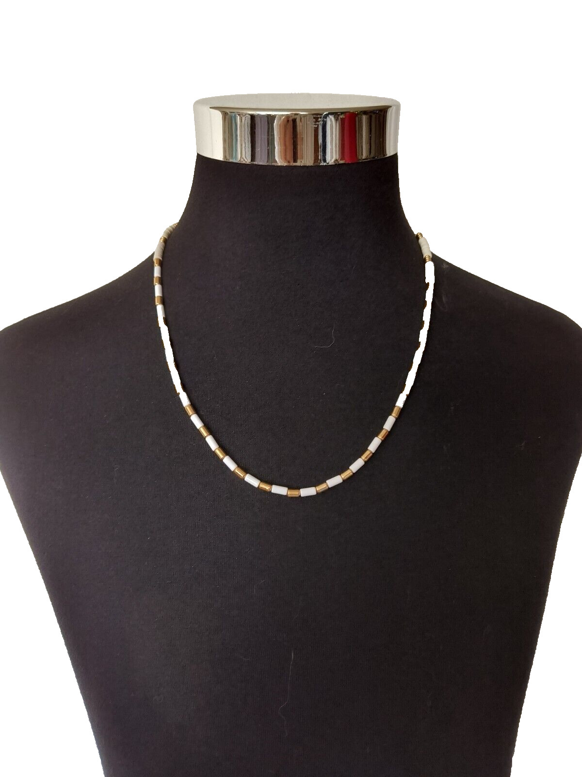 Aeropostale Necklace White and Gold Color Acrylic Beads Appx 24 inches Long