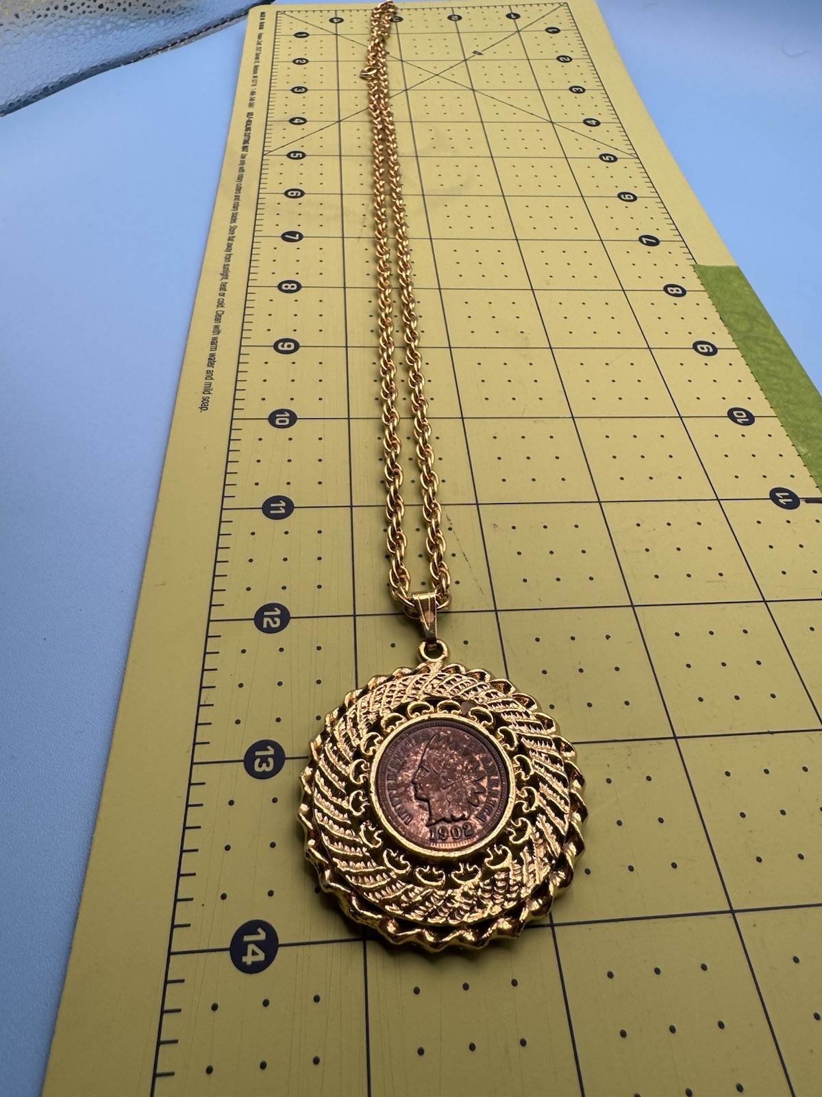 Gold Plated Indian Head Penny Coin 1902 mounted on medallion Necklace
