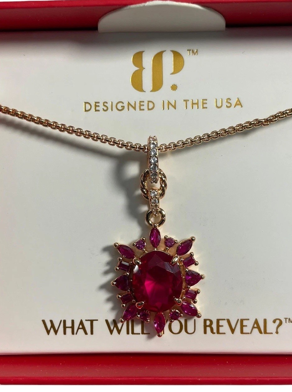 Bomb Party July 2026 NK50282 “The Fiona Necklace” Rose Gold/Ruby NIB