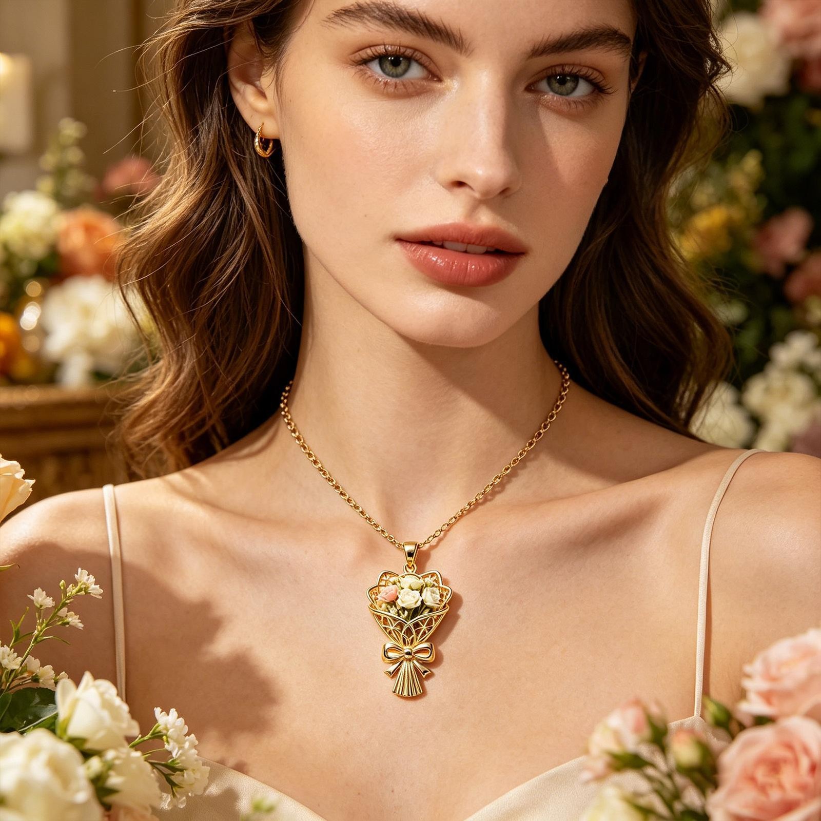 Wearable Vase Necklace for Women Artful Flower Bouquet Pendant Chain