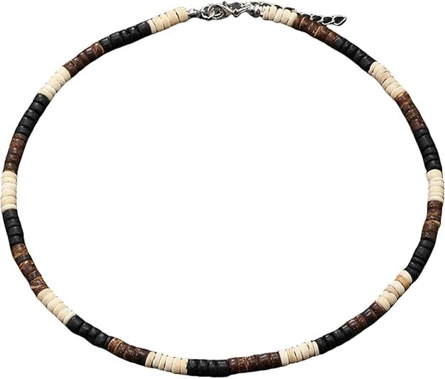 Puka Shell Necklace for Men Surfer Seashell Coffee + white + black