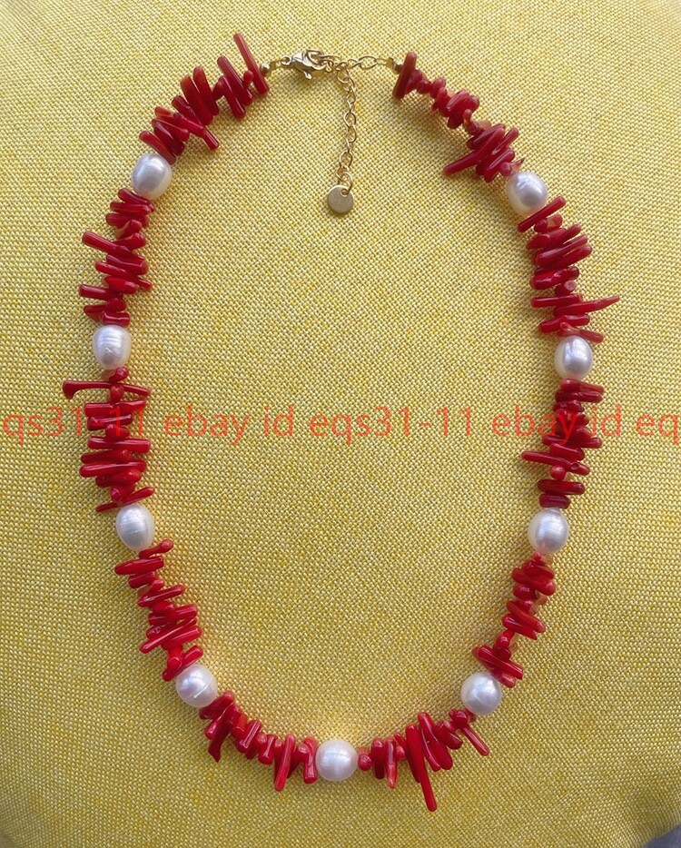 Red coral Baroque pearl necklace irregular Gemstone Cluster Fashion Flawless