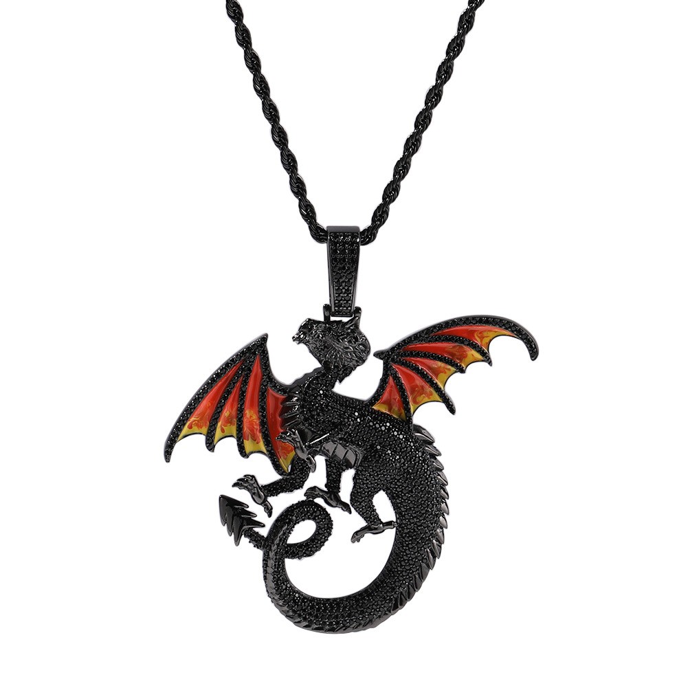 Hip Hop Jewelry Gold Filled Pave CZ Cartoon Dragon Pendant Necklaces Rapper Gift