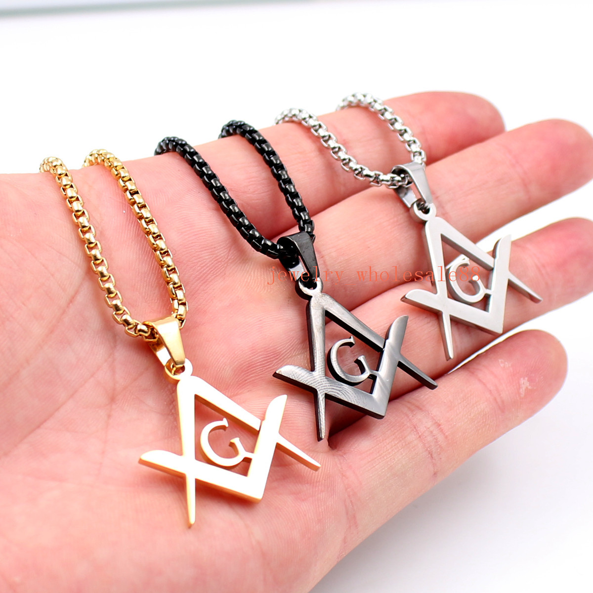 Stainless Steel religions Masonic symbols Pendant necklace rolo chain 18-28”