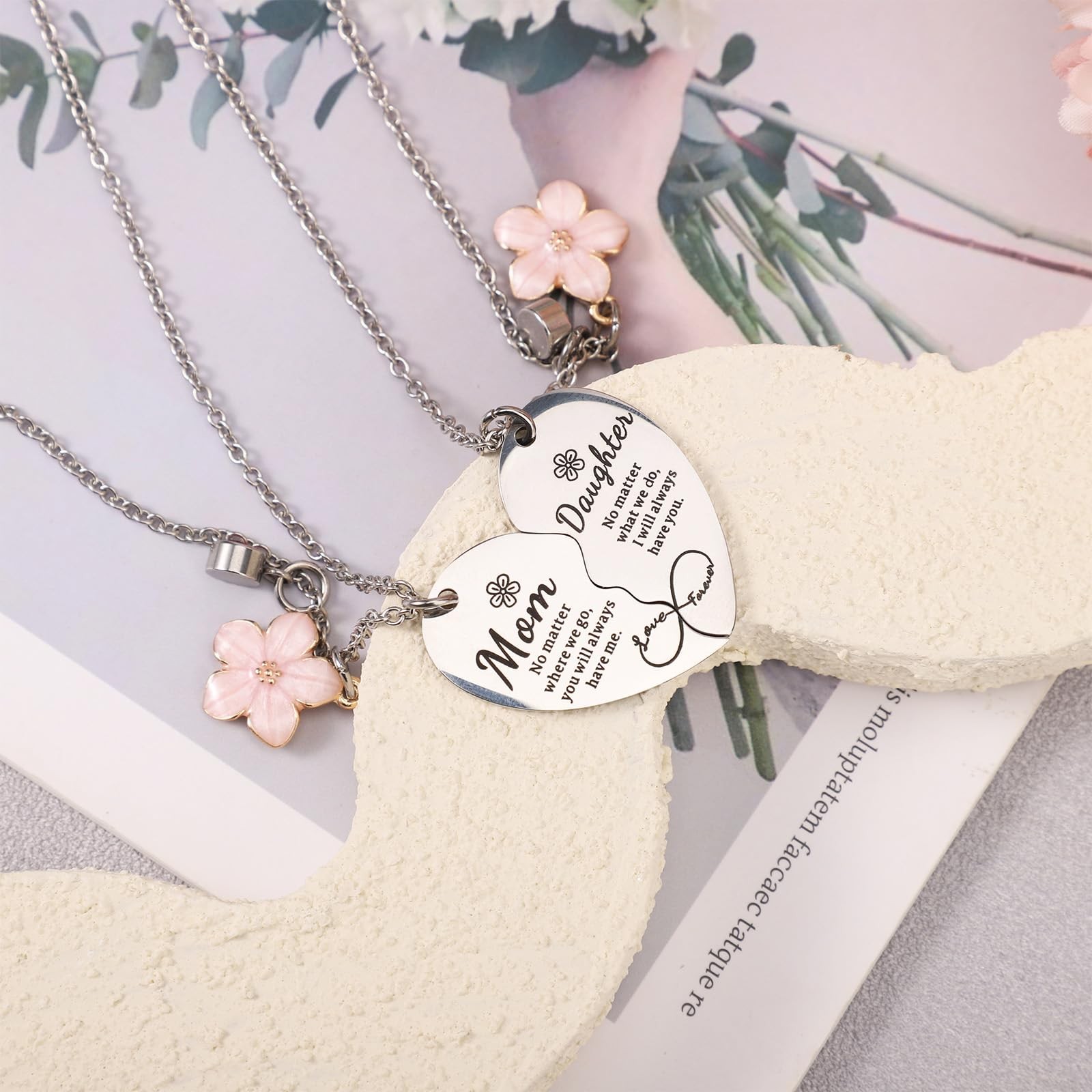 2 Pcs Mother and Daughter Heart Matching Necklace Set for Christmas Birthday