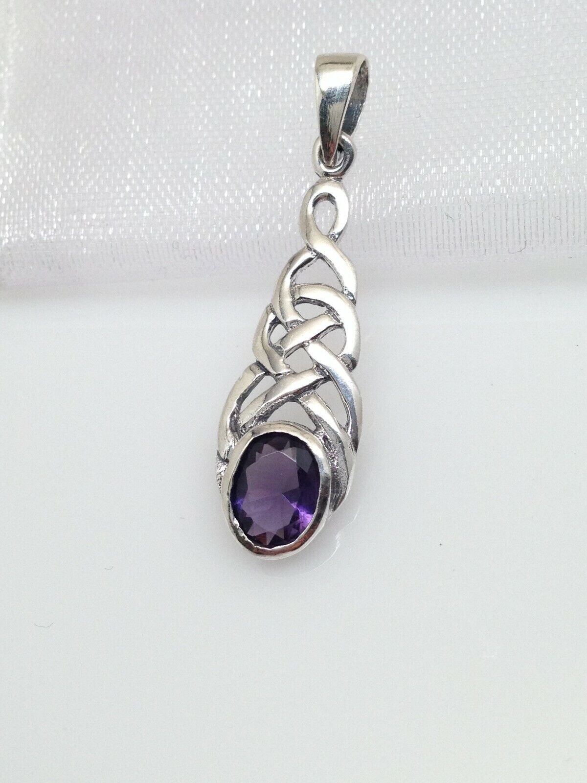 925 Sterling Silver Celtic Knot Purple CZ Pendant Women 26mm(1.02″)/34mm(1.34″)