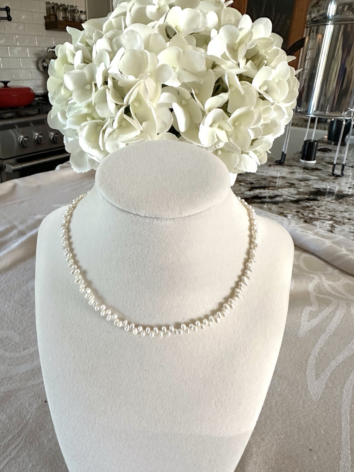 Freshwater Pearl Necklace Marcasite Toggle Clasp 15” Bridal Baroque Pearls