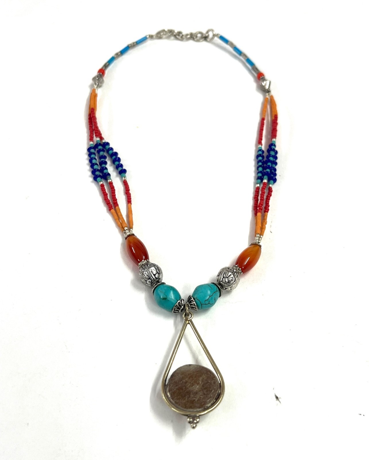 Carnelian Turquoise Coral Gemstone Tibetan Boho Necklace Jewelry, 18 Inc Adjs