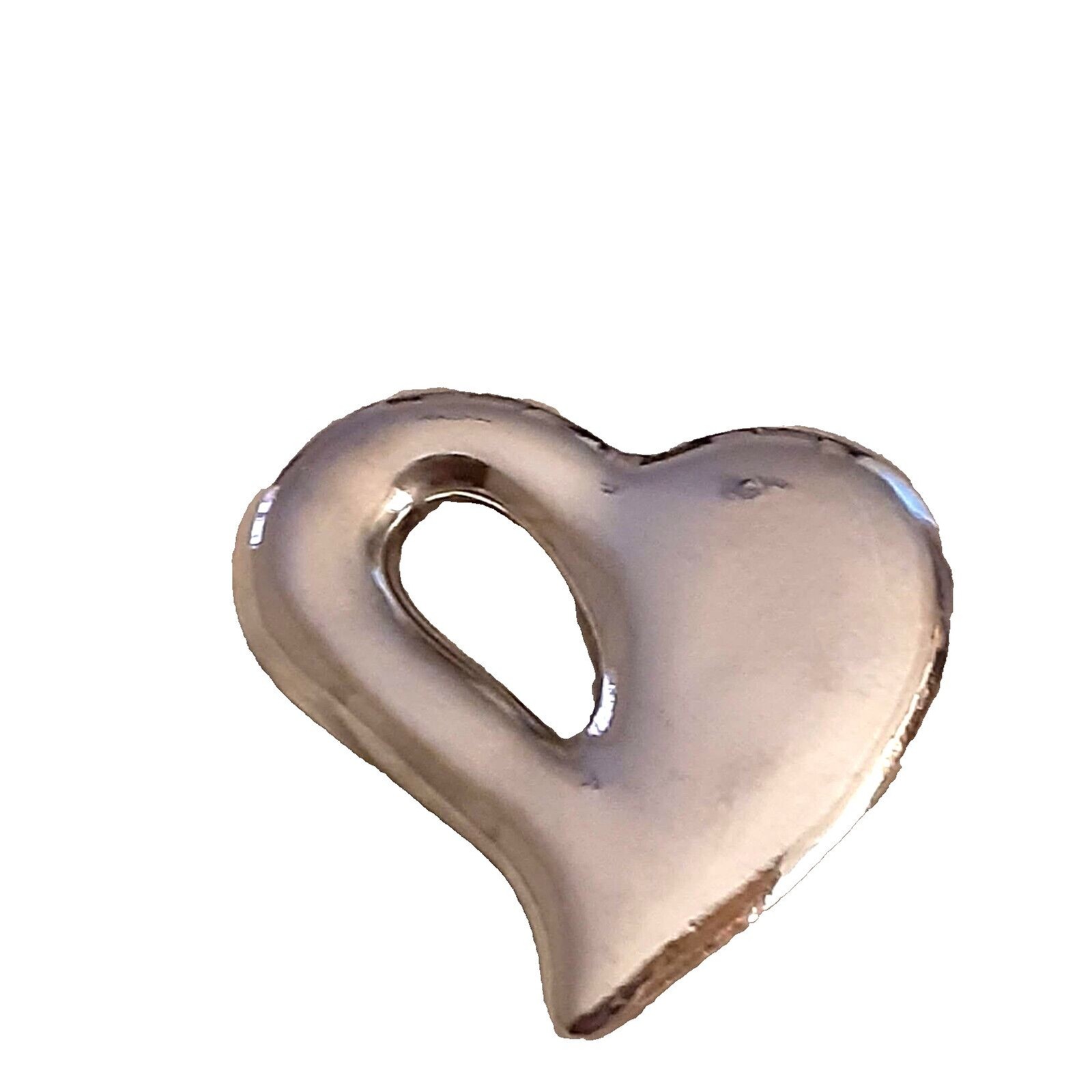 Large Silver Tone 2″ Abstract Open Heart Pendant Necklace Contemporary Modern