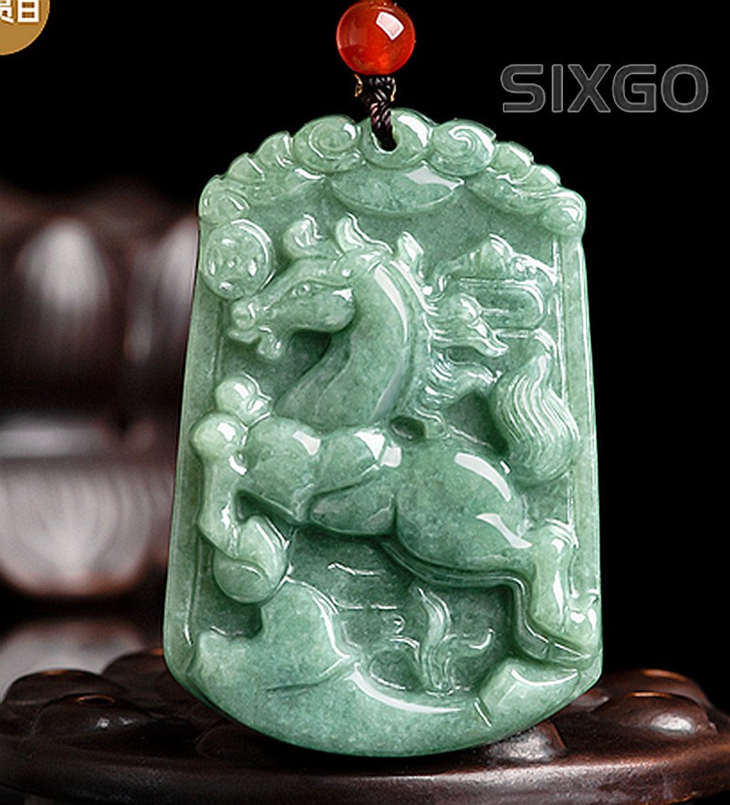 Natural Grade A Jade Jadeite Bean Green Horse Success Jade Pendant
