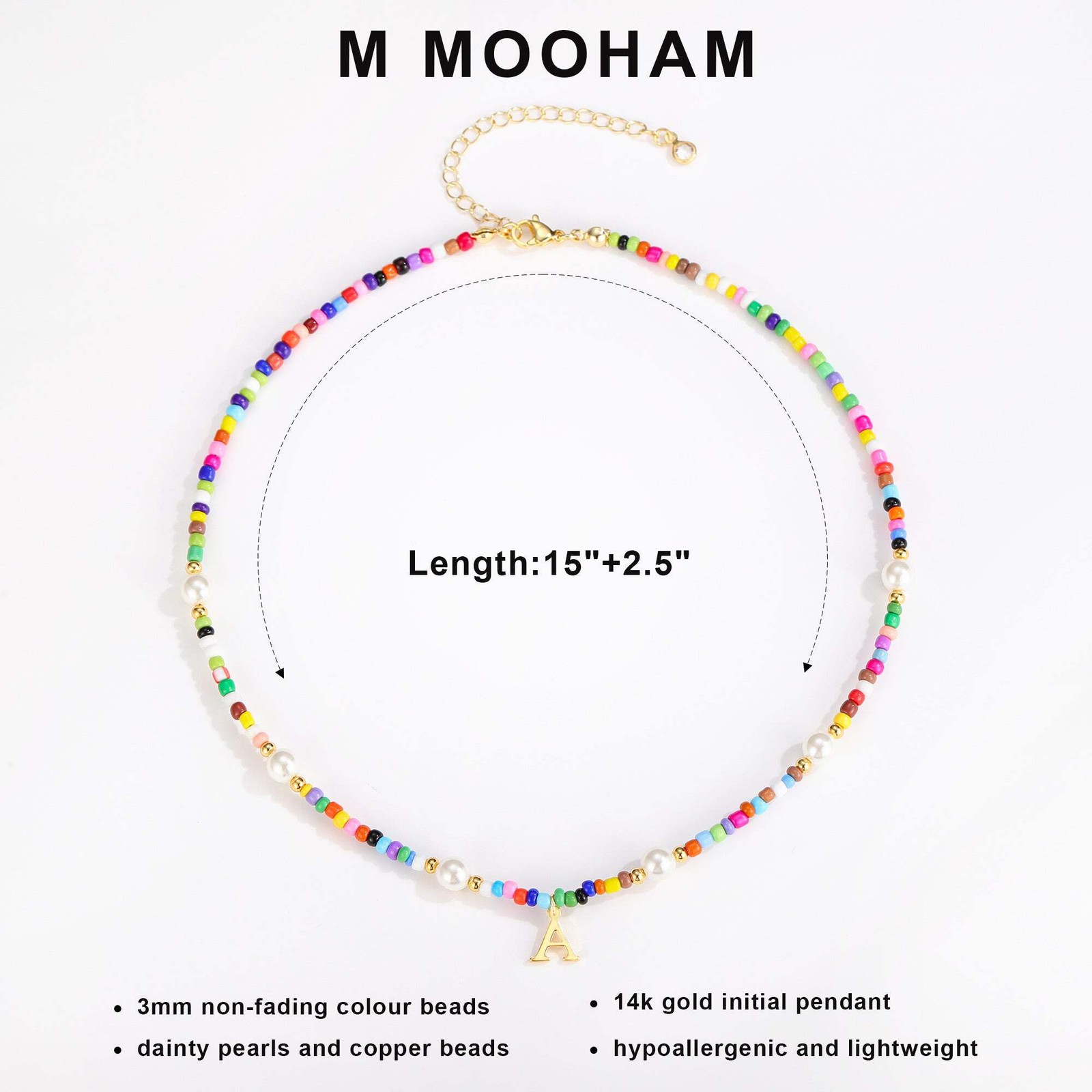 Turandoss Pearl Beaded Choker Initial Necklace for Women Girl Birthday, 15+2.5In
