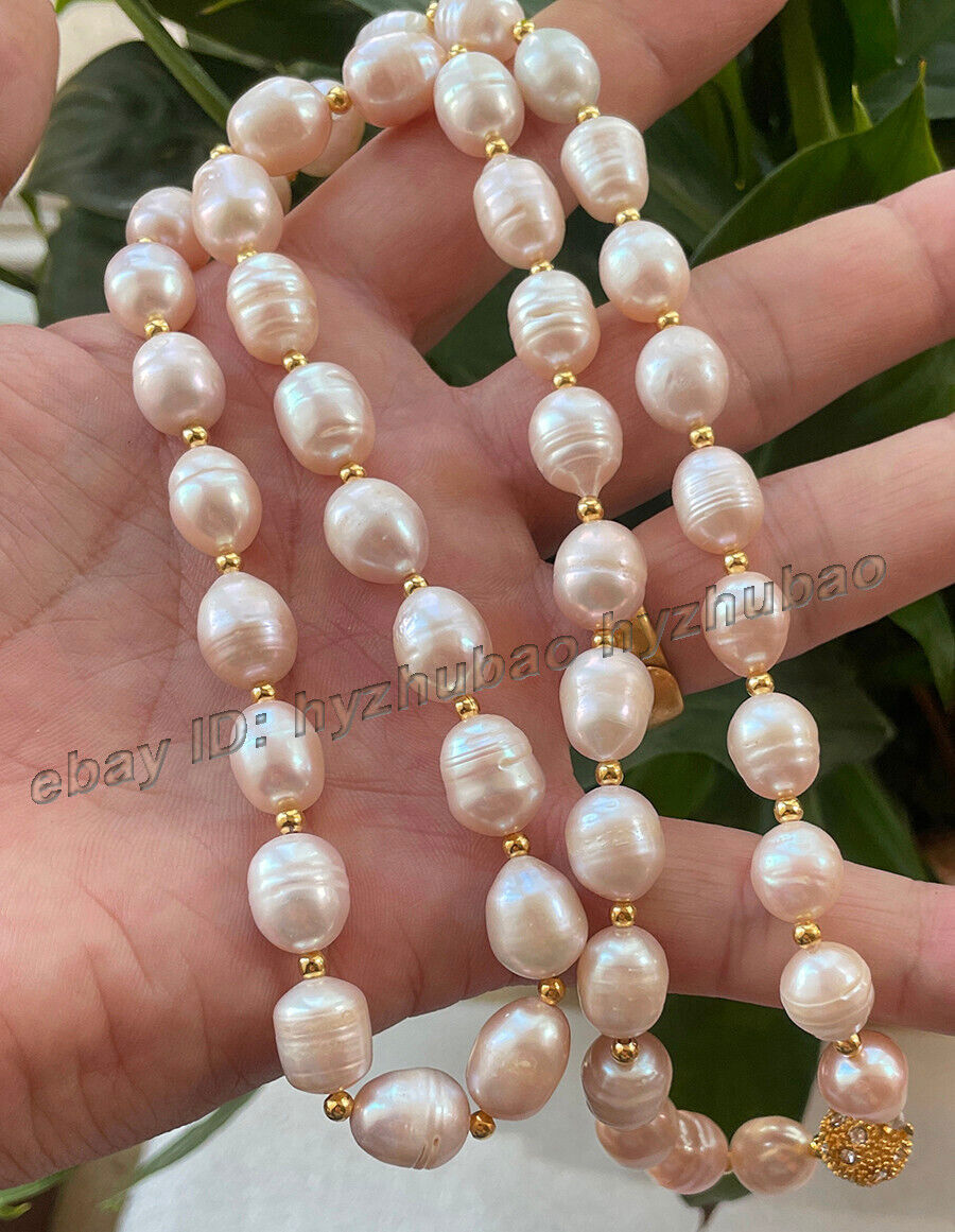 18-28″ 10-12mm Natural Rice Baroque Purple Pink Freshwater Pearl Beads Necklace