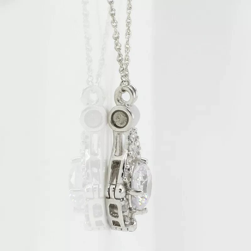 Convertible Pendant 18″ Necklace Simulated Diamond 14K White Gold Plated Silver
