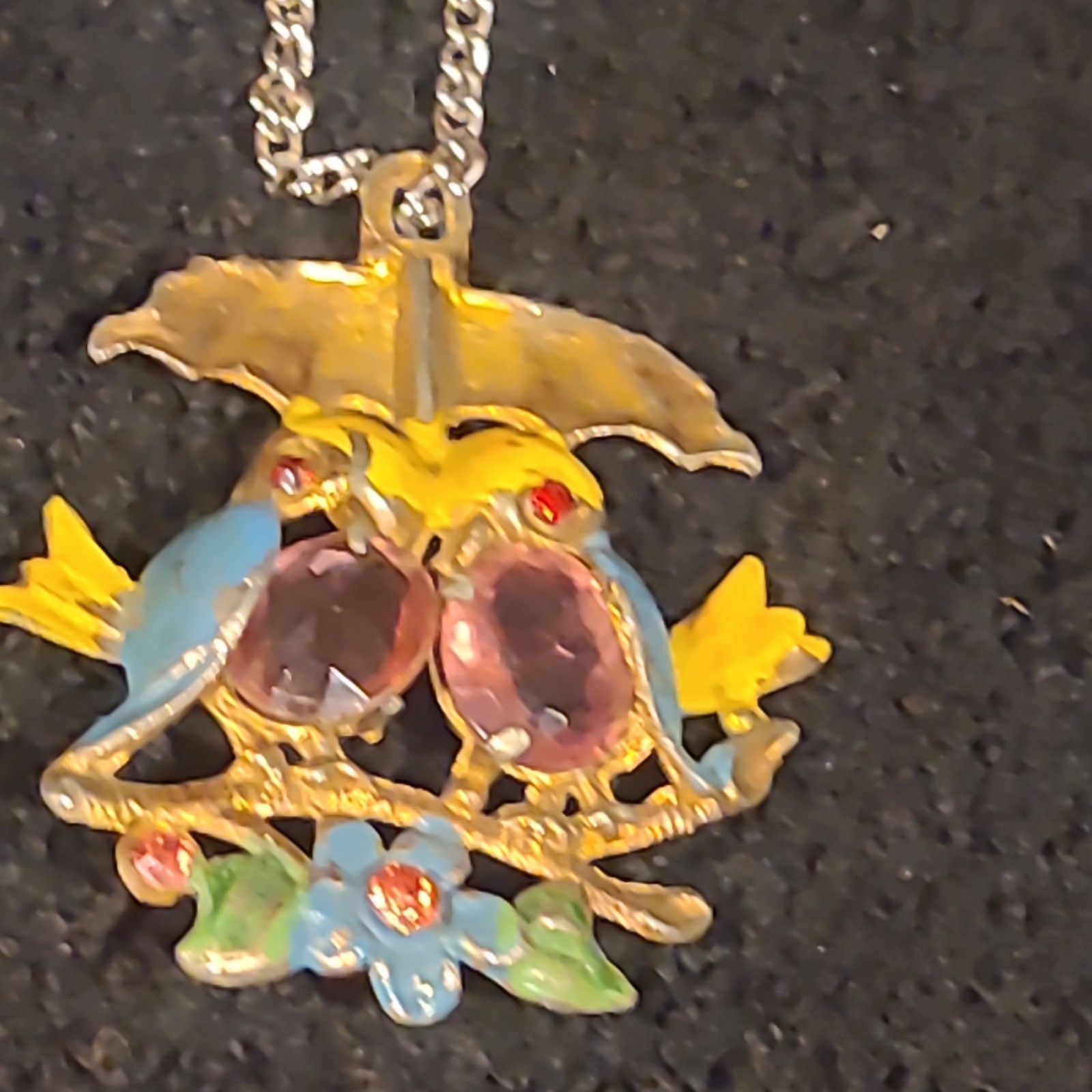 Vtg 1940s Fred Gray Love Birds Umbrella Jelly Belly Pendant Necklace Heirloom