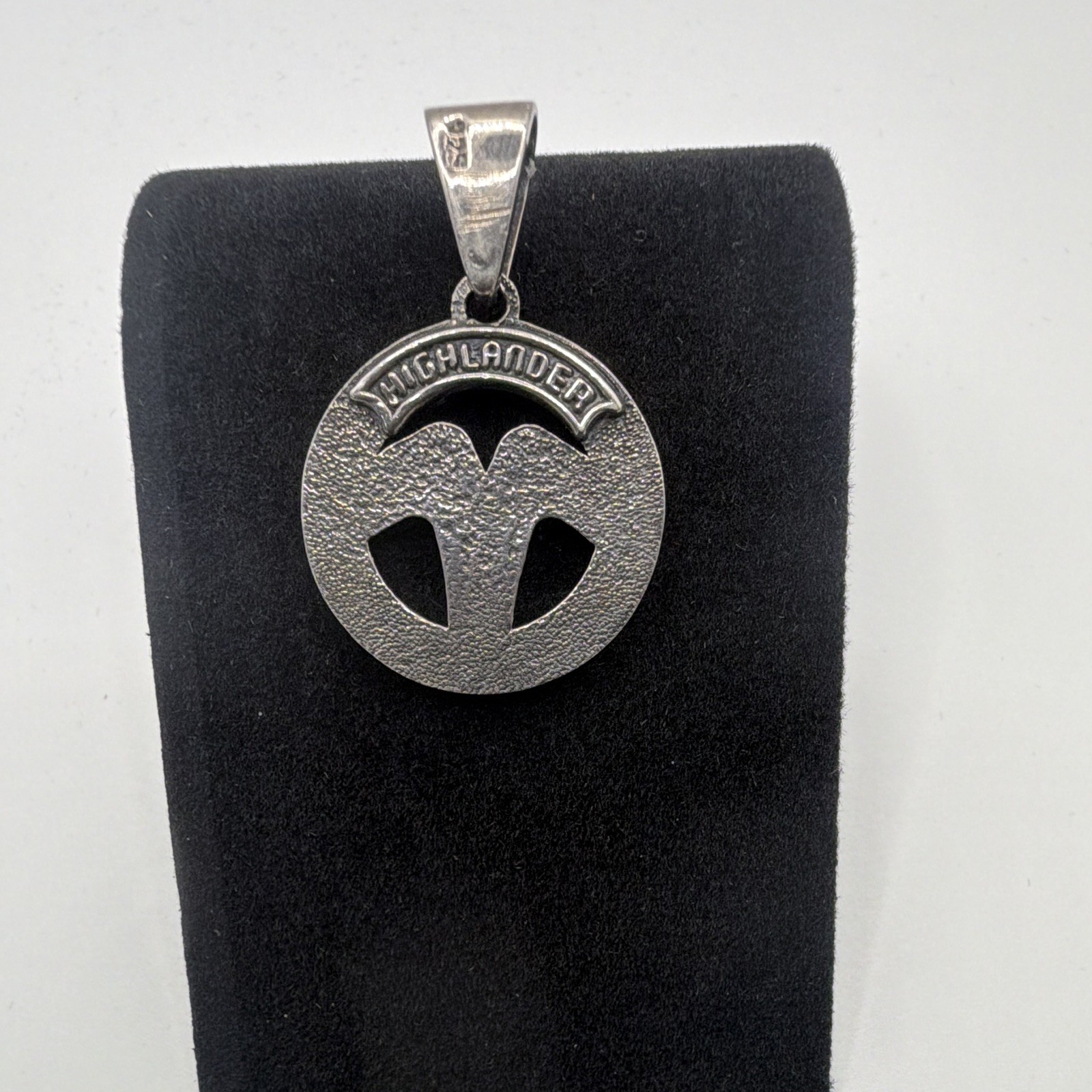 Silver Highlander Round Charm Pendant Necklace No Stone Biker Theme