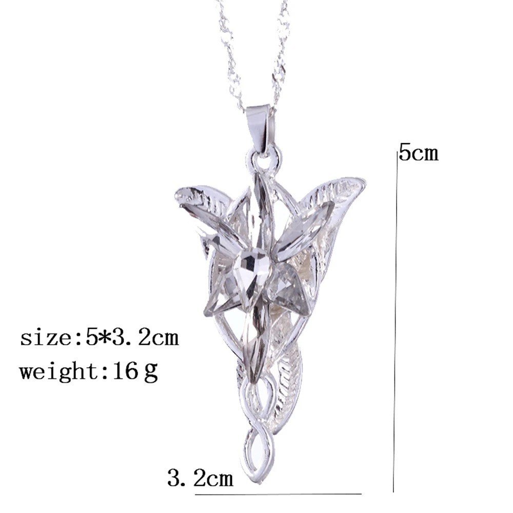 Lord of the Rings Arwen Evenstar Necklace Silver Crystal Pendant LOTR Elf Gift