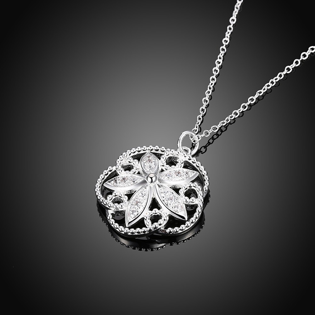 Lovely 925 Sterling Silver Filled SF Flora CZ Pendant Necklace N-A682 Gift